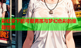 彩虹伞下的可爱男孩与梦幻色彩的童趣世界