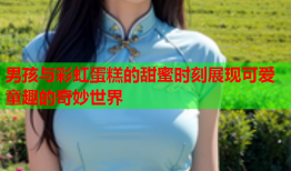 男孩与彩虹蛋糕的甜蜜时刻展现可爱童趣的奇妙世界