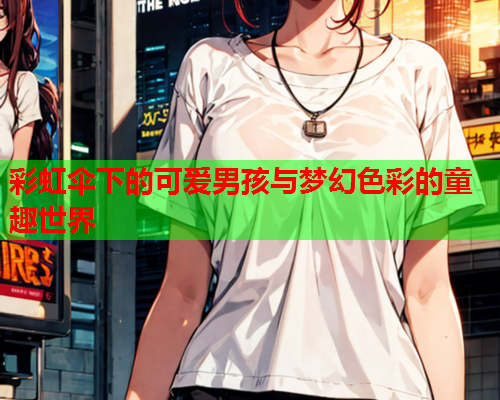 彩虹伞下的可爱男孩与梦幻色彩的童趣世界