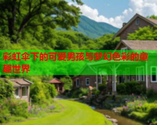 彩虹伞下的可爱男孩与梦幻色彩的童趣世界